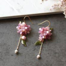 【夏日丁香花耳環】 粉紫丁香花耳環 手工銅線樹脂 耳環/耳夾