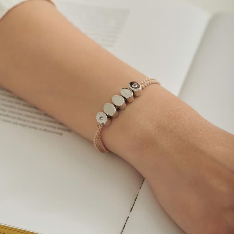 豆豆心鑽米色編織手鍊 (橢圓-共兩色)