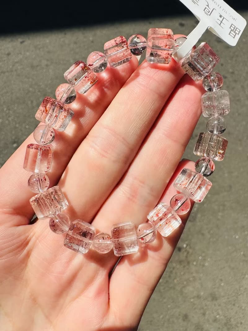 天然方糖方塊紅超七金草莓8-8.5mm22.58g三輪骨幹貴人運桃花