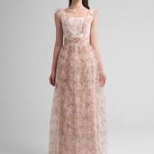 Coloris秋日印花網紗長洋裝