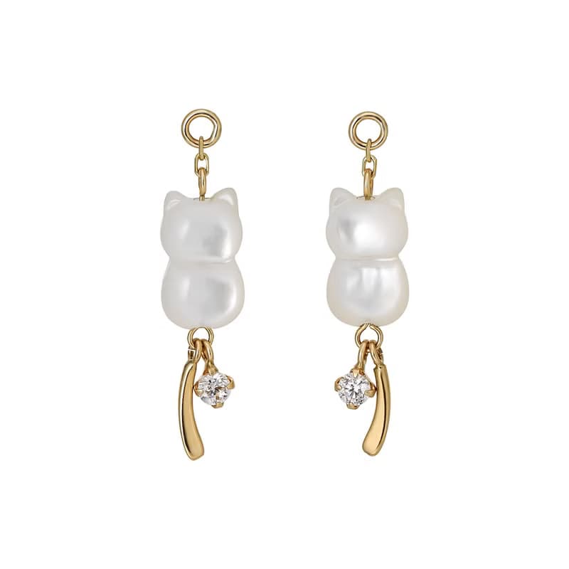 【Palette】 10K 白殼方晶鋯石貓咪墜飾 (黃金)