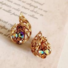 vintage jewelry  LISNER 繽紛砂金網格萊茵 夾式耳環