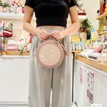 SHUKI 星空繡花圓形袋(灰粉色)