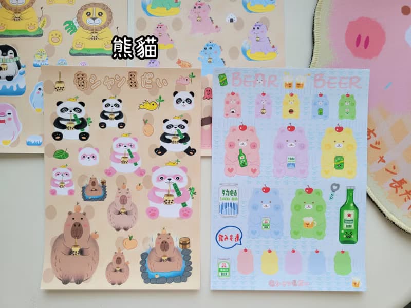 來買醉的熊VS動物珍珠奶茶 防水貼紙 行李箱貼紙