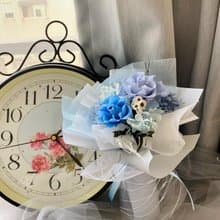 優雅霧藍 網紗永生花束 畢業花束 生日花束 情人節禮物 代寫卡片