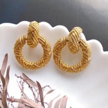 Vintage Jewelry 西洋古董飾品 金色調 垂墜 編繩 針式耳環