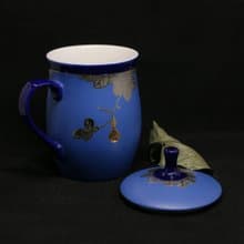 寶象-靛藍雙金笠蓋杯