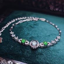 福利|小女神|A貨翡翠冰玻淡藍剛蛋面5mm純銀鍍金小奢華多顆手鏈