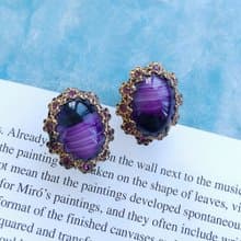 Vintage Jewelry 西洋古董飾品 日本製 優雅 紫鑽 紫紋 夾式耳環