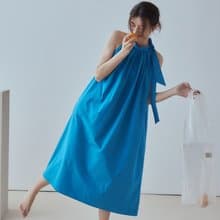 深竹月藍 掛脖上衣/洋裝 夏日忘憂草無袖掛脖連衣裙
