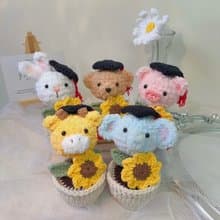 畢業玩偶盆栽 畢業禮物 畢業花禮 針織花 日常花束 畢業季