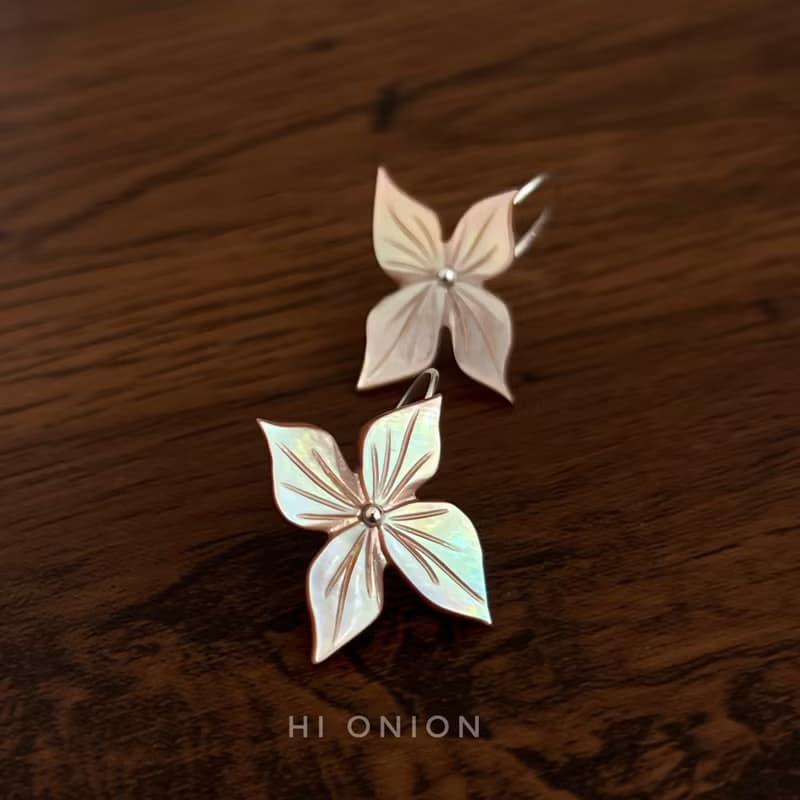 Hi Onion原創小眾設計復古花朵耳環S925銀耳鉤新中式耳夾春夏個性
