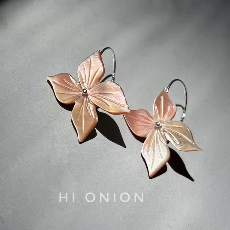 Hi Onion原創小眾設計復古花朵耳環S925銀耳鉤新中式耳夾春夏個性