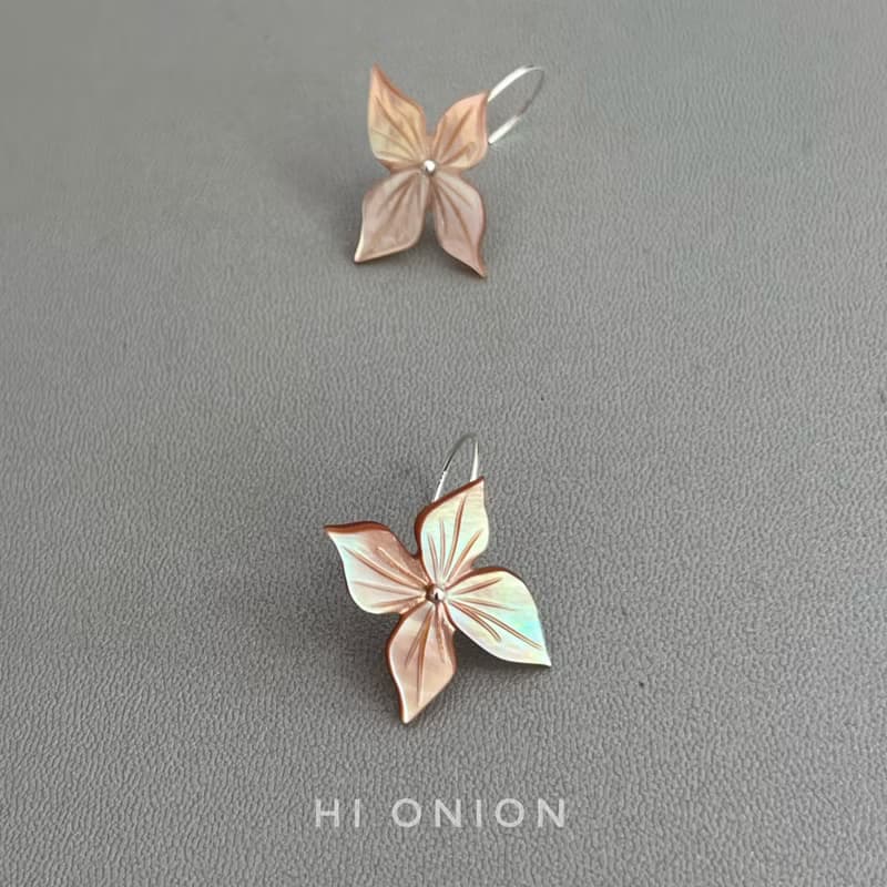 Hi Onion原創小眾設計復古花朵耳環S925銀耳鉤新中式耳夾春夏個性
