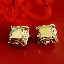 vintage jewelry Kramer 典雅金色四方雲騰萊茵 夾式耳環