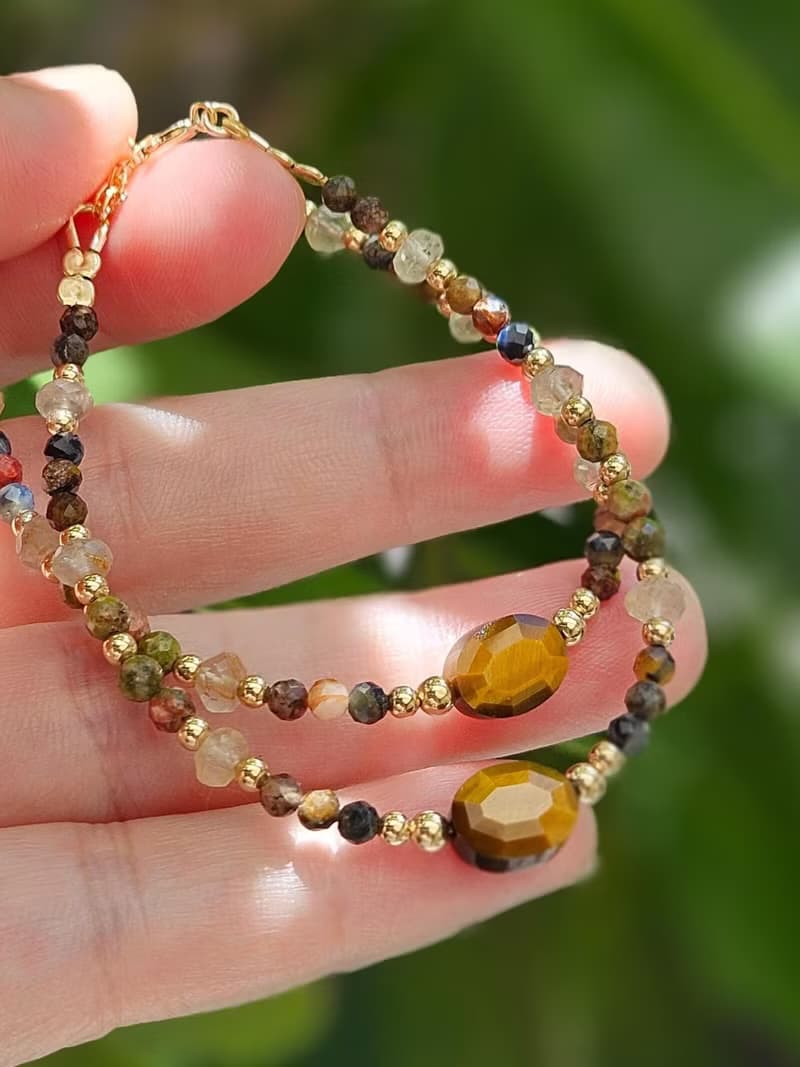 復古虎眼石大地色系天然石手鍊 14kgf|質感|優雅|通勤|日常配戴