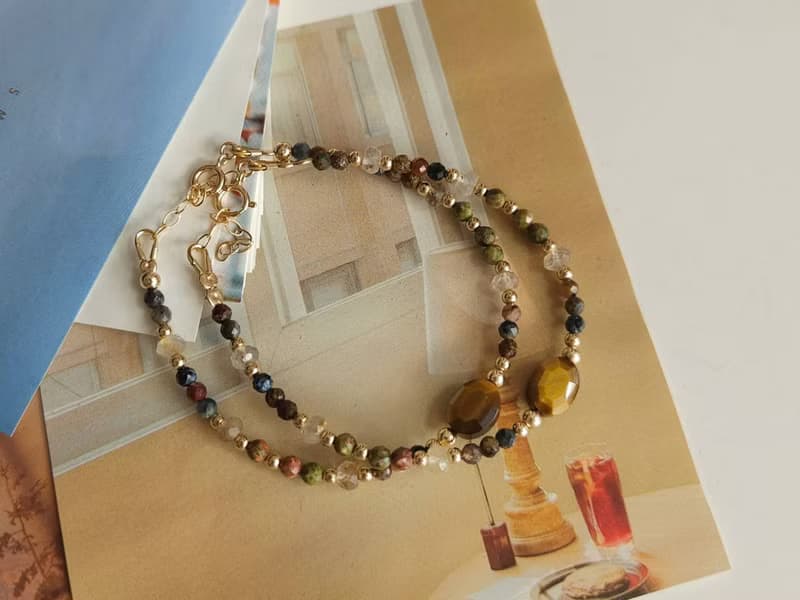 復古虎眼石大地色系天然石手鍊 14kgf|質感|優雅|通勤|日常配戴