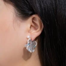 【品牌設計款最佳禮物】925純銀耳針 金屬布 海藍寶 刺繡耳環