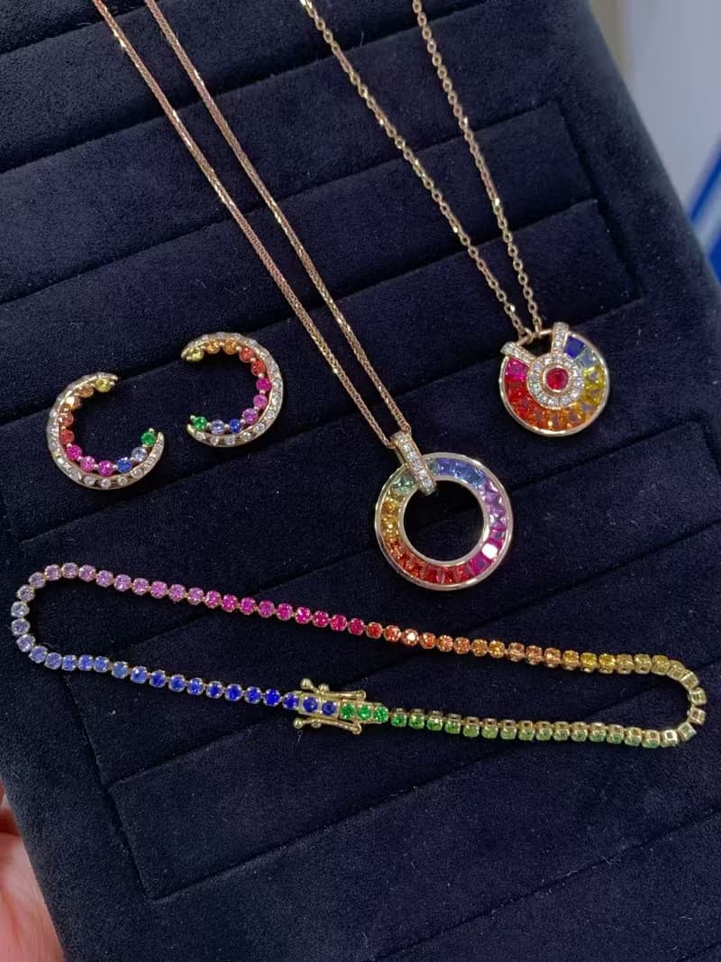 祈福五色繩護身符彩虹彩色藍寶石手鍊幸運九紫離火運18k金手鍊