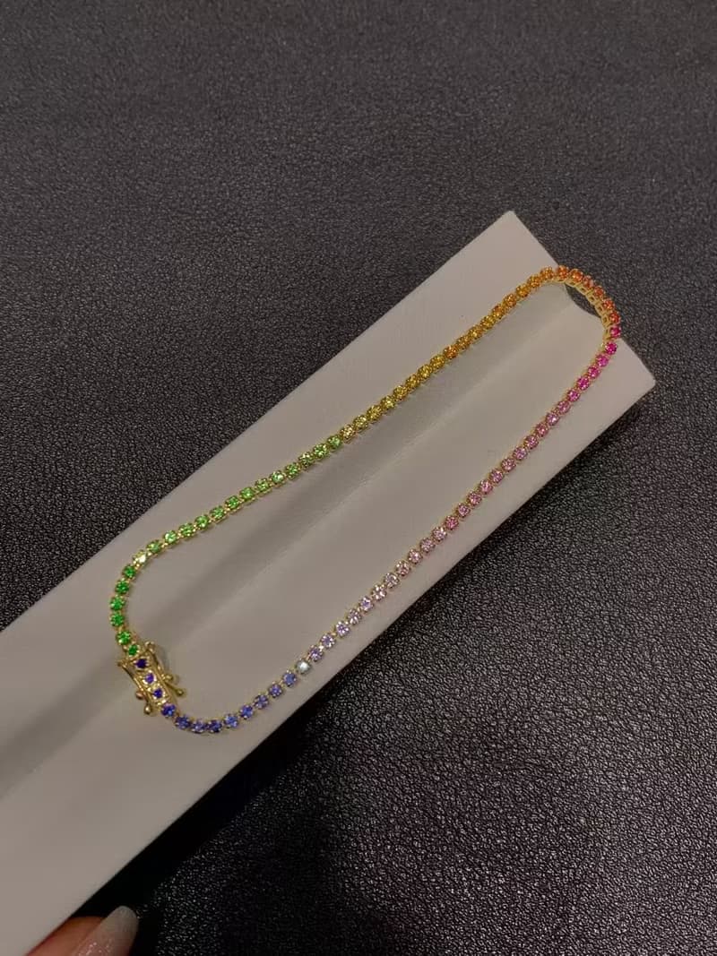 祈福五色繩護身符彩虹彩色藍寶石手鍊幸運九紫離火運18k金手鍊