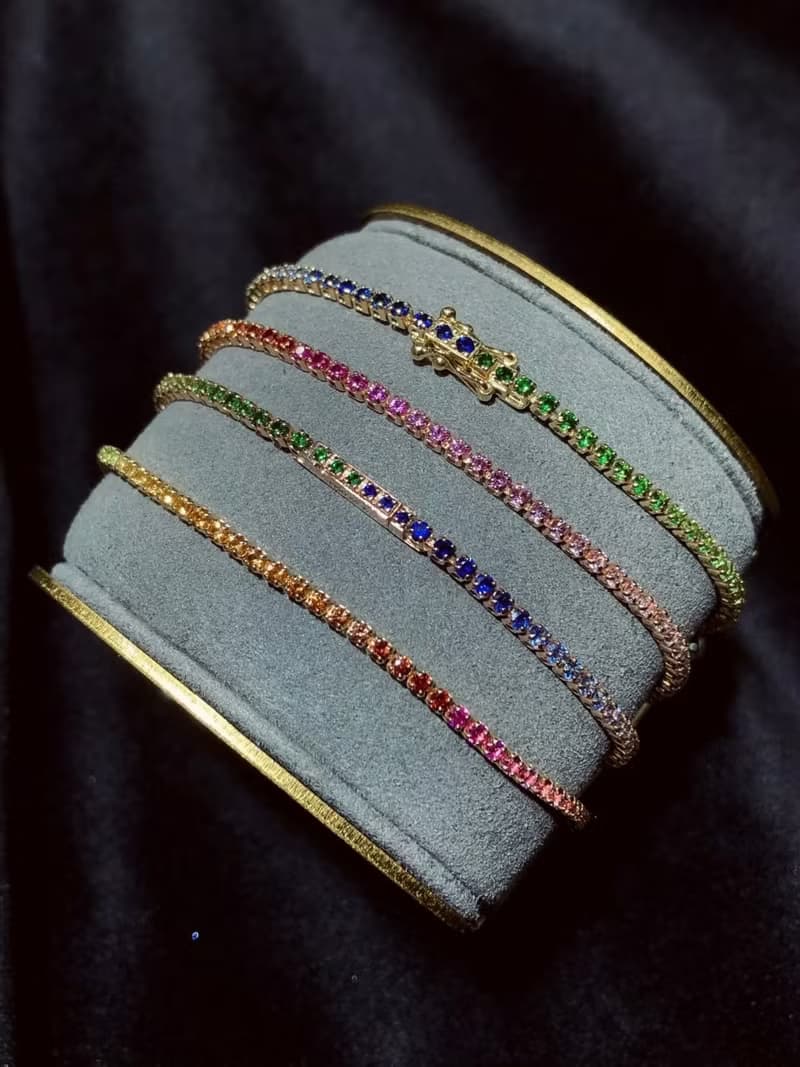 祈福五色繩護身符彩虹彩色藍寶石手鍊幸運九紫離火運18k金手鍊