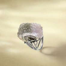紫綠雙色漸變瑪瑙活口戒指 隨形原石標本星光閃片手工指環 S925銀