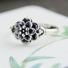 Real S 925 Thai Sterling Silver Women Handmade Flower Rings Vintage Ethnic Open