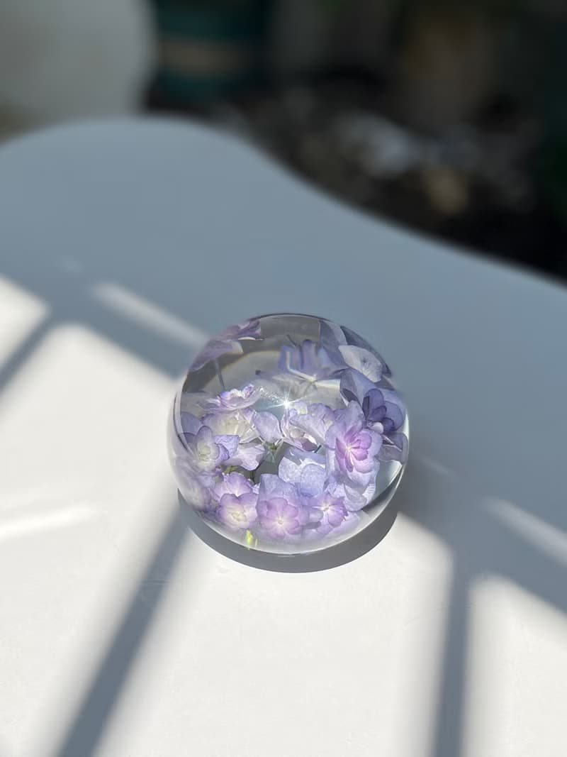 天然真花繡球標本水晶球 植物禮品 裝飾擺件