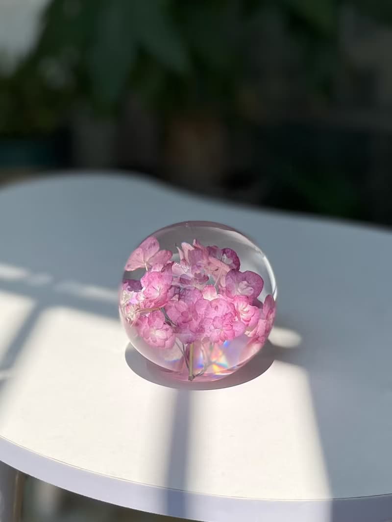 天然真花繡球標本水晶球 植物禮品 裝飾擺件