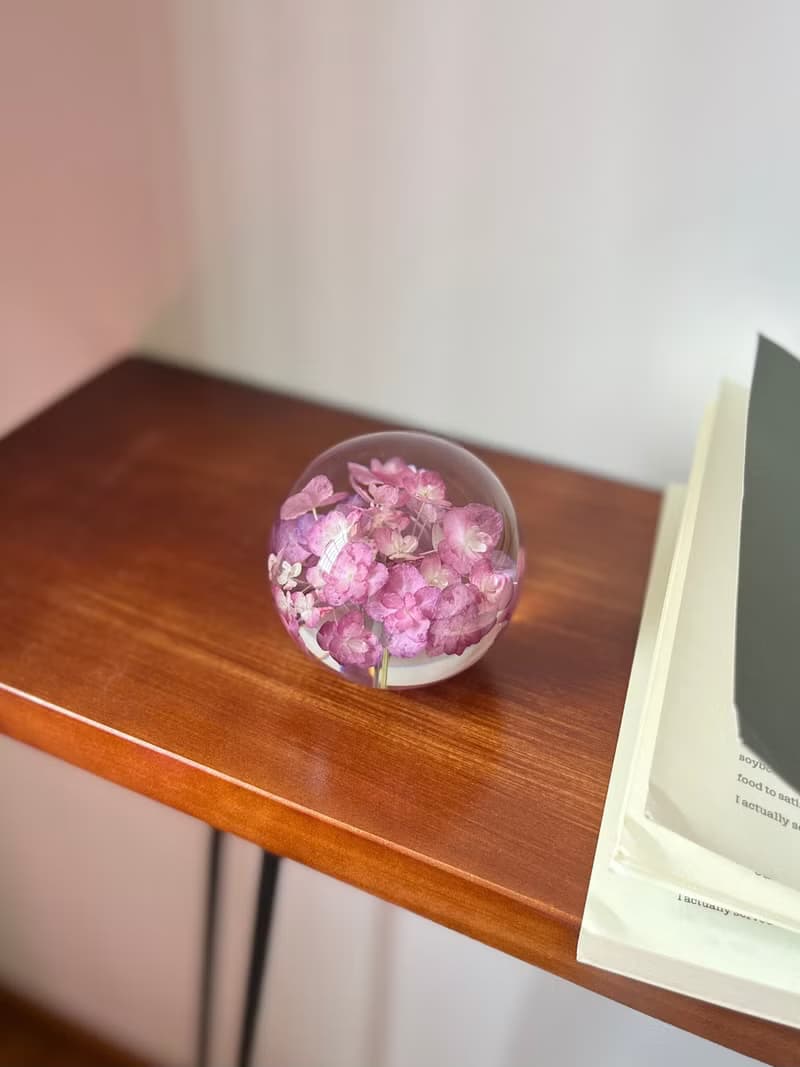 天然真花繡球標本水晶球 植物禮品 裝飾擺件