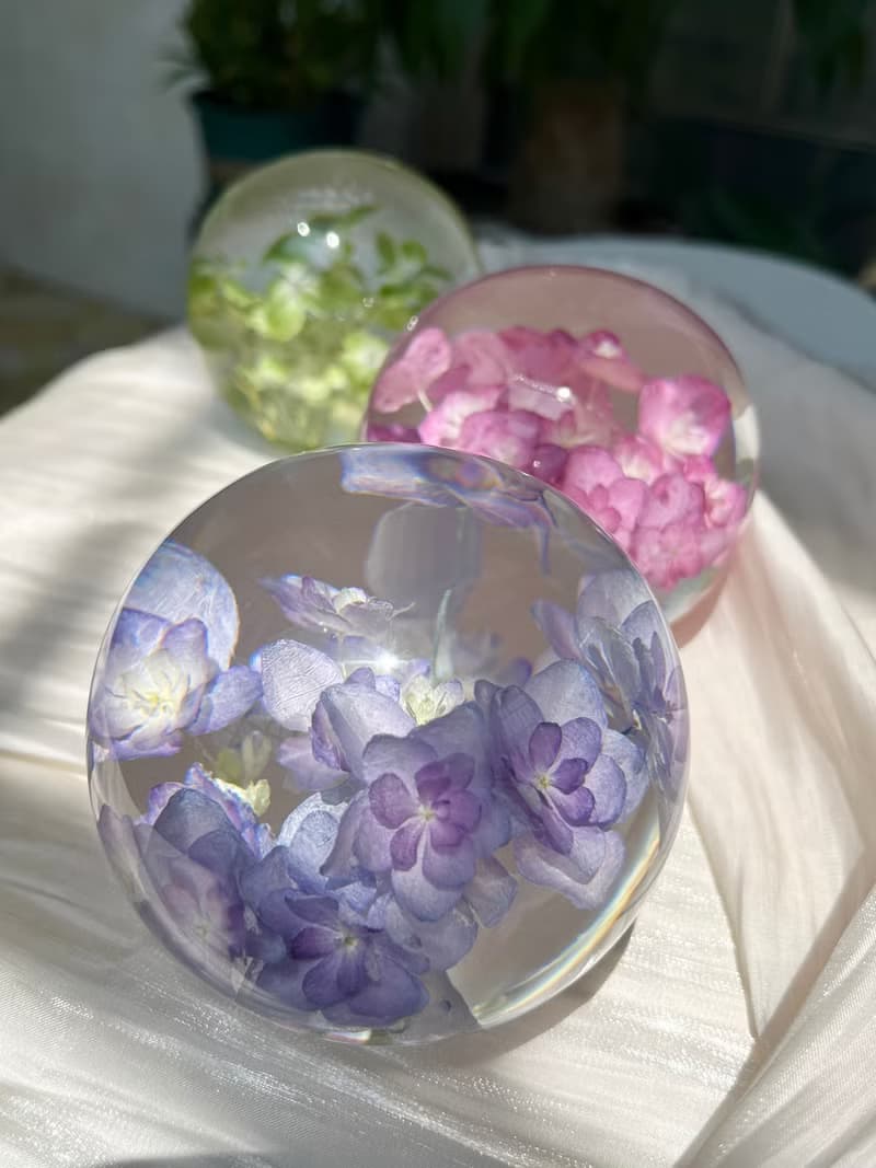 天然真花繡球標本水晶球 植物禮品 裝飾擺件