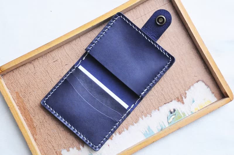 對摺3咭位1風琴位名片夾 紺藍NAVY 好好縫 皮革材料包 咭套 卡片