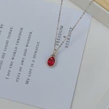 刻面紅寶石吊墜 切面紅寶石項鍊 手工純銀天然石項鍊 生辰石禮物