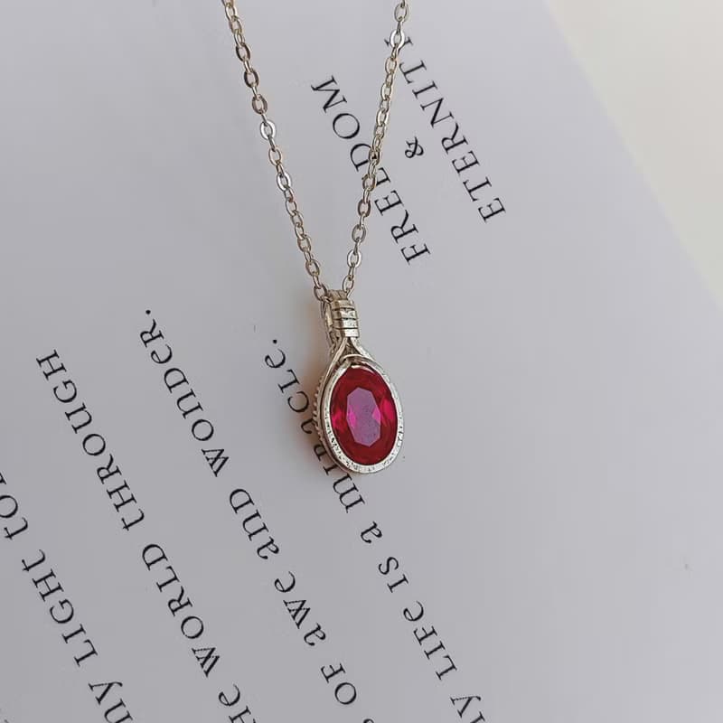 刻面紅寶石吊墜 切面紅寶石項鍊 手工純銀天然石項鍊 生辰石禮物