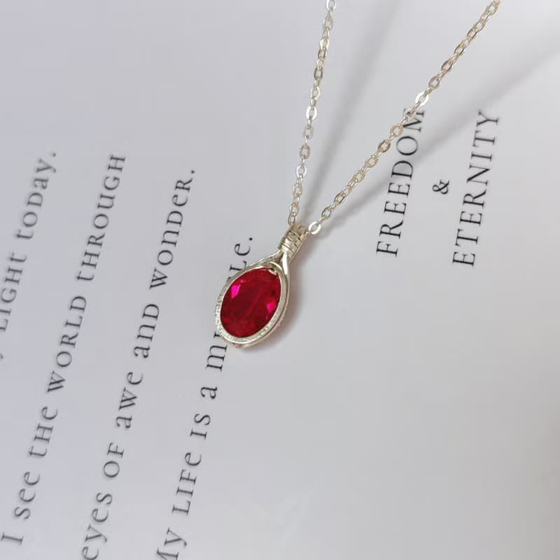 刻面紅寶石吊墜 切面紅寶石項鍊 手工純銀天然石項鍊 生辰石禮物