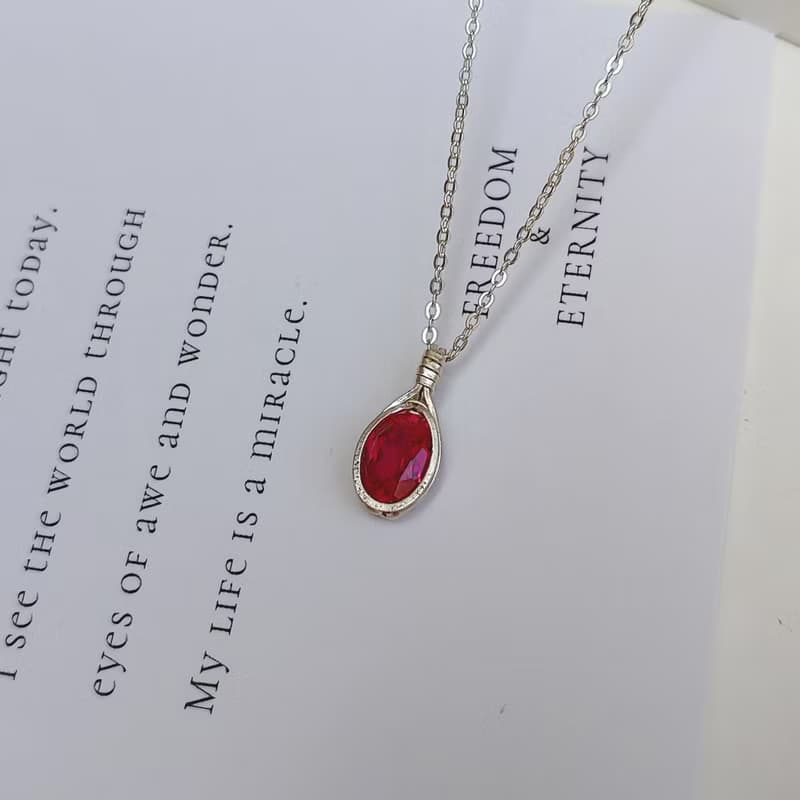 刻面紅寶石吊墜 切面紅寶石項鍊 手工純銀天然石項鍊 生辰石禮物