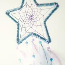 星星捕夢網 - 丹寧牛仔布條 - 夢幻粉藍+粉紫-生日禮物、居家佈置