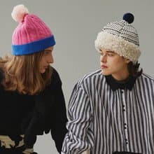 【Flamingo】粉&藍撞色保暖針織帽