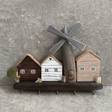 Wooden Pine Wall Key Holder Houses 5 Hooks Internal Hook Attachment
