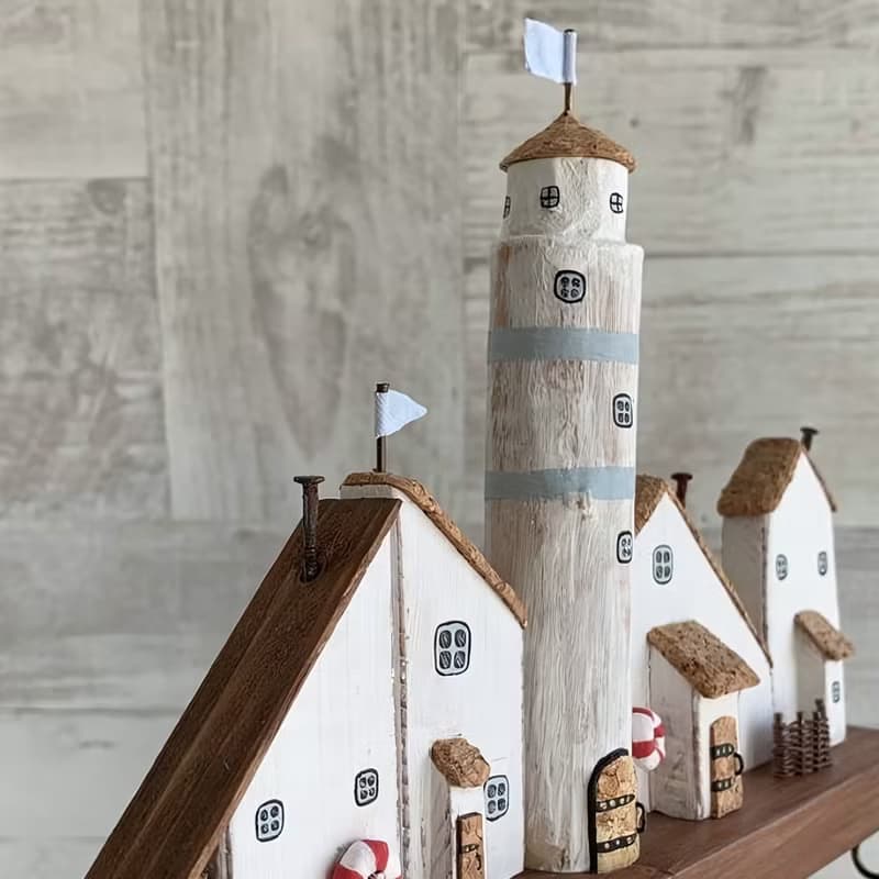 Wooden Pine Wall Key Holder Houses 5 Hooks Internal Hook Attachment