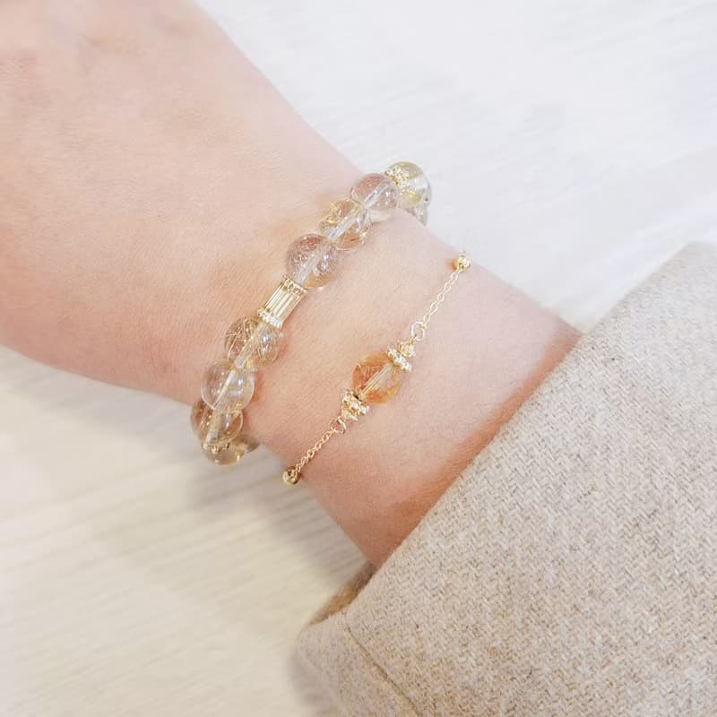 午夜的橙萱 | 黃水晶 招財 天然水晶手鍊 磁扣 可換延長鏈