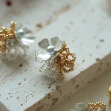 treasure珠寶編織系列│銀花刺繡珠耳環 聖誕節 耳針 可改耳夾
