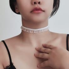 裸肌感 彈力半透花邊蕾絲choker-單邊 白 復古風
