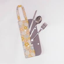 提把環保餐具套 - 淺黃可愛小花