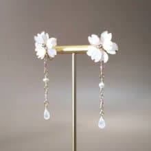 櫻落情人橋 | 耳夾耳鈎 | 手作婚禮樹脂水晶花飾品