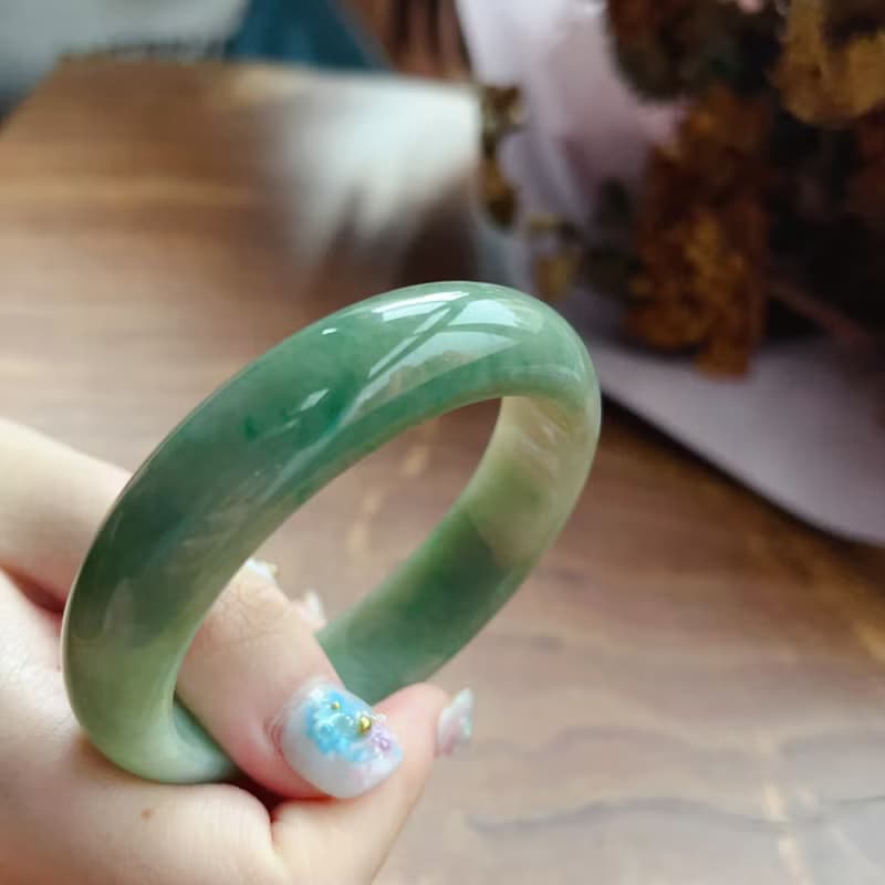 飄綠花翡翠手鐲 | 18圍 | 天然緬甸玉翡翠A貨 | 送禮