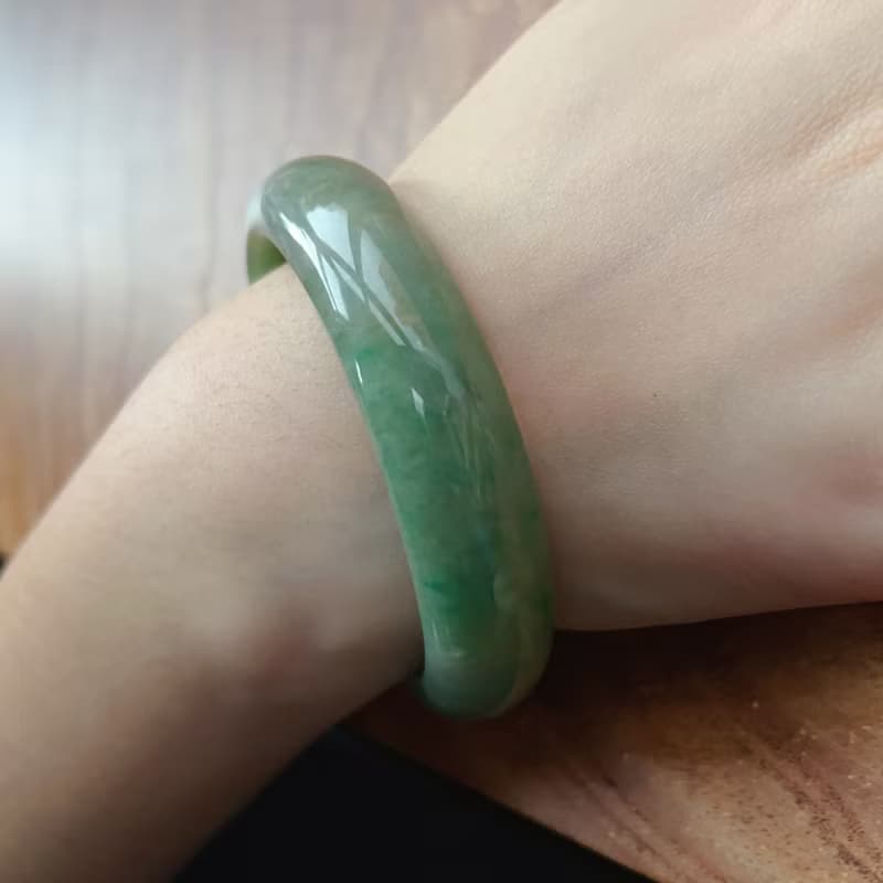 飄綠花翡翠手鐲 | 18圍 | 天然緬甸玉翡翠A貨 | 送禮