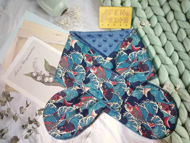 薄棉布和風日式鯉魚旗手作圍脖-大人圍脖-圍巾-脖圍-暖和圍脖現貨