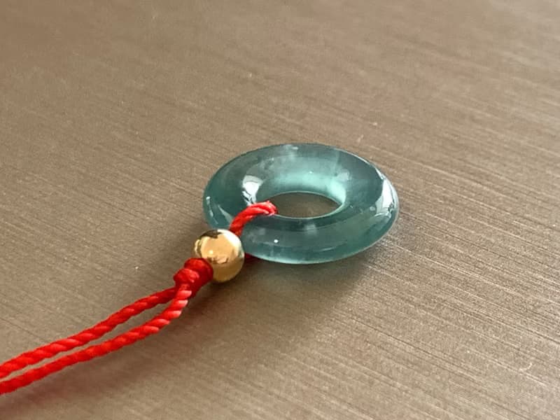 速出貨~天然翡翠甜甜圈平安扣~冰種藍水翡翠~滿月禮