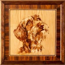 Fox terrier Dog portrait inlay framed mosaic wood panel ready to hang home wall